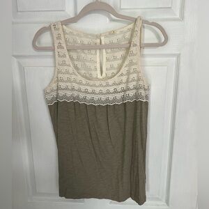 J Crew Women’s Cream and Olive Green Embroidered Tank Top, Size Small